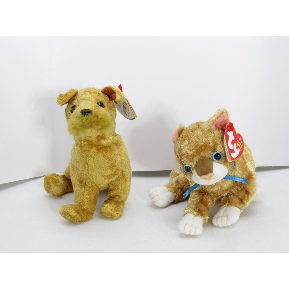 Ty Beanie Babies Mattie The Cat & Whiskers The Dog Plush Set 2000 2002 Retired